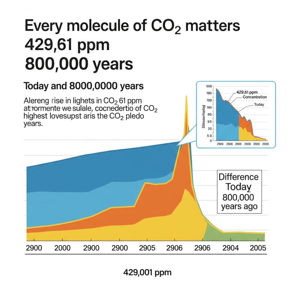 CO₂ levels are at 429.61 ppm – the highest in 800,000 years. Every molecule matters.