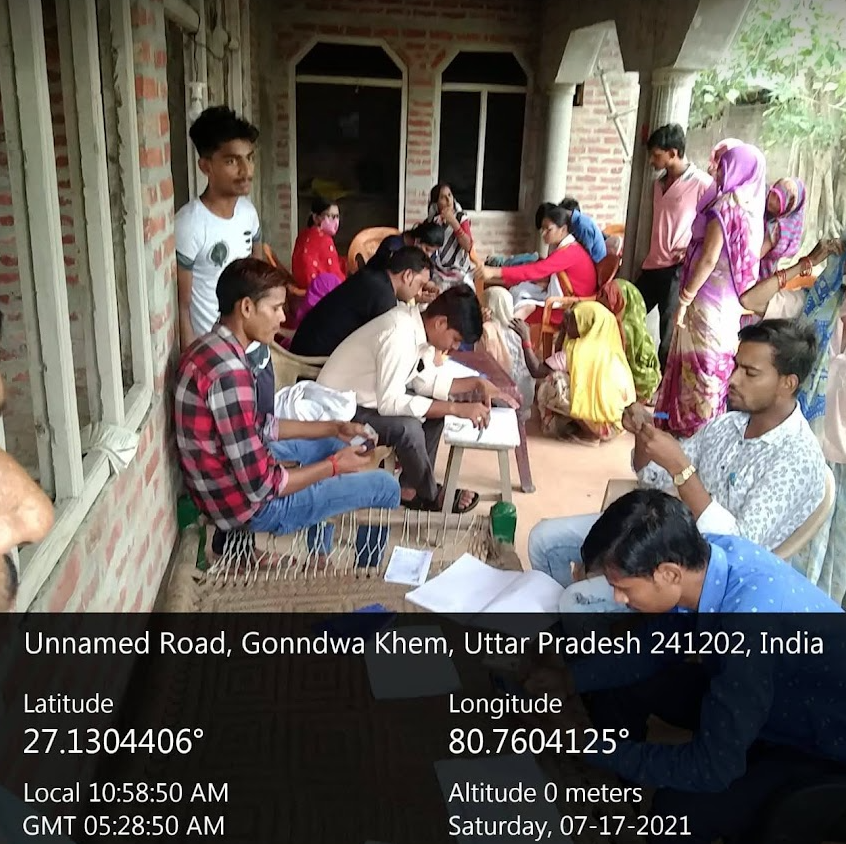 Anaxee field team running door-to-door vaccination awareness in rural Uttar Pradesh